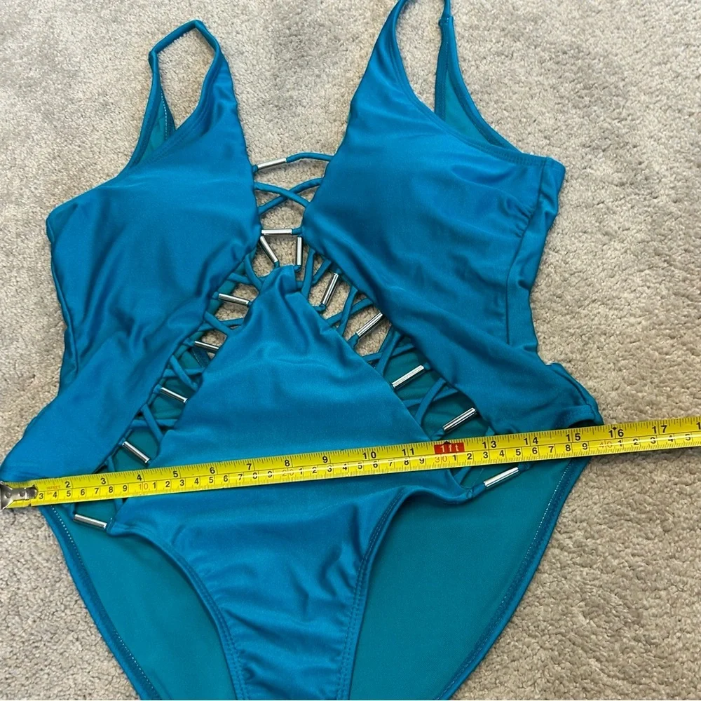 Tinibikini blue Cutout One-Piece Swimsuit Lace-Up Detail Beach Swimwear XL